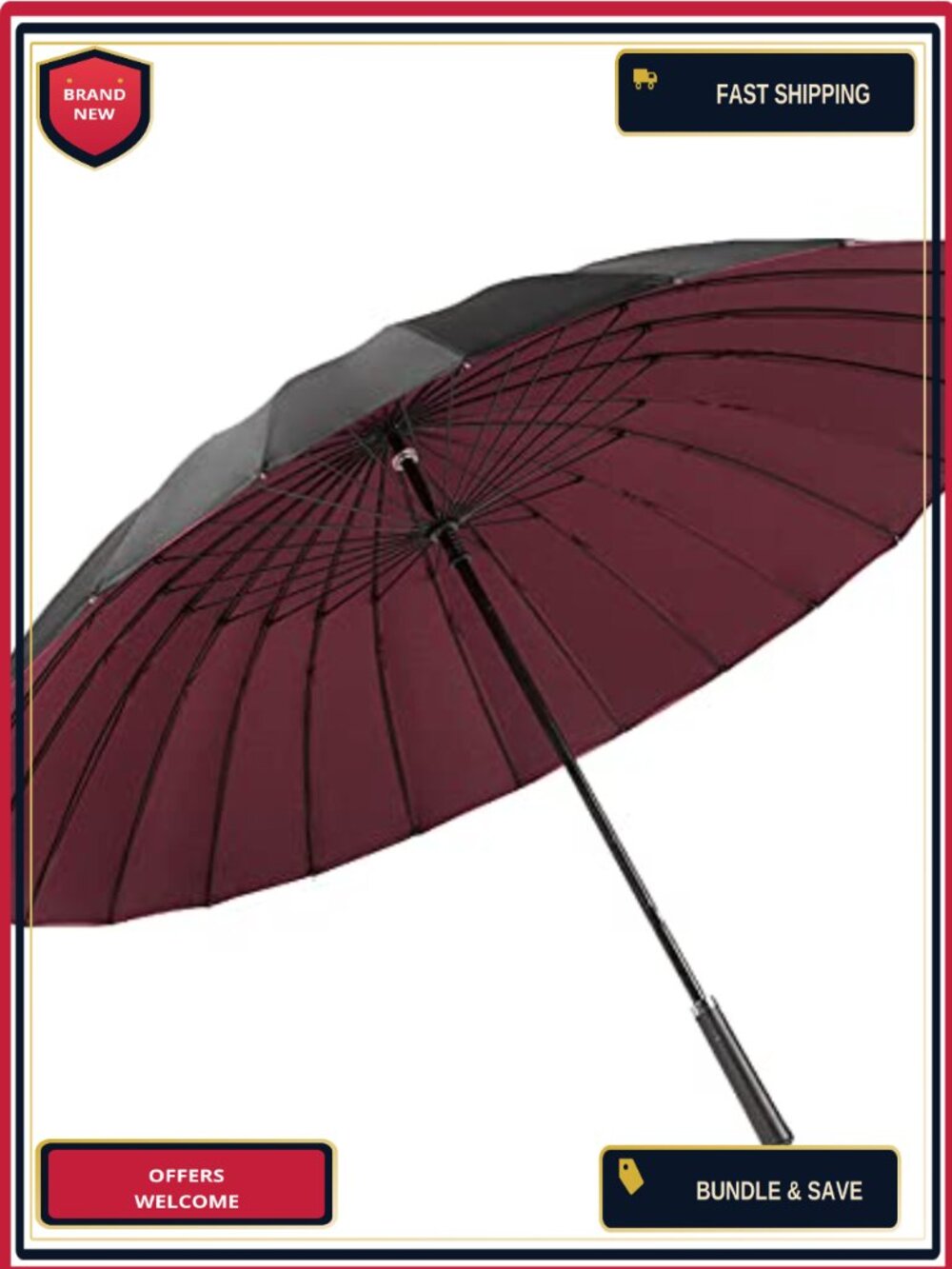 190T Pongee Double Canopy Stick Umbrella 24 Ribs Manual Windproof